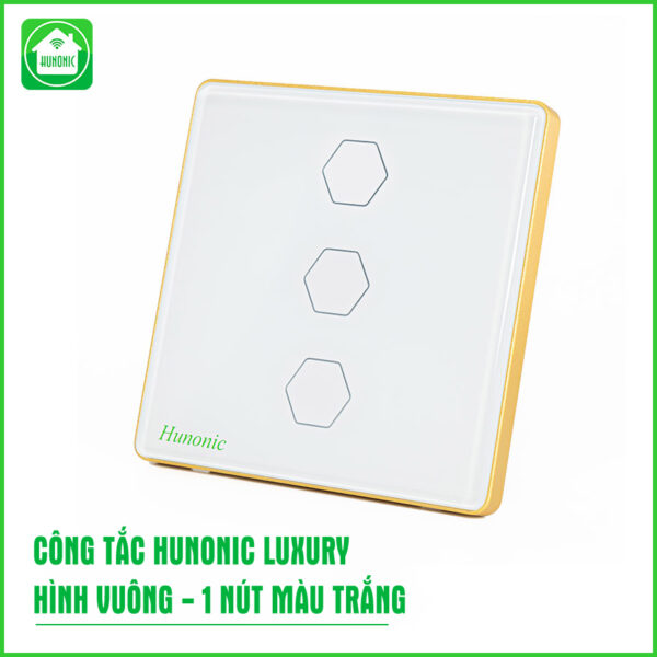 Công Tắc Cảm Ứng Hunonic Luxury Hình Vuông Viền Vàng